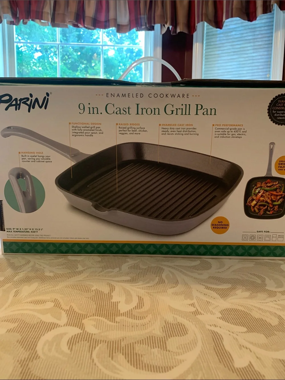 NEVER USED! 9 in. Cast Iron Grill Pan - Black Enamel